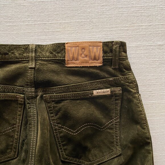 Vintage 2000s Suede Leather Pants - Size M - Wash & Wear Washable Suede - Picture 7 of 8